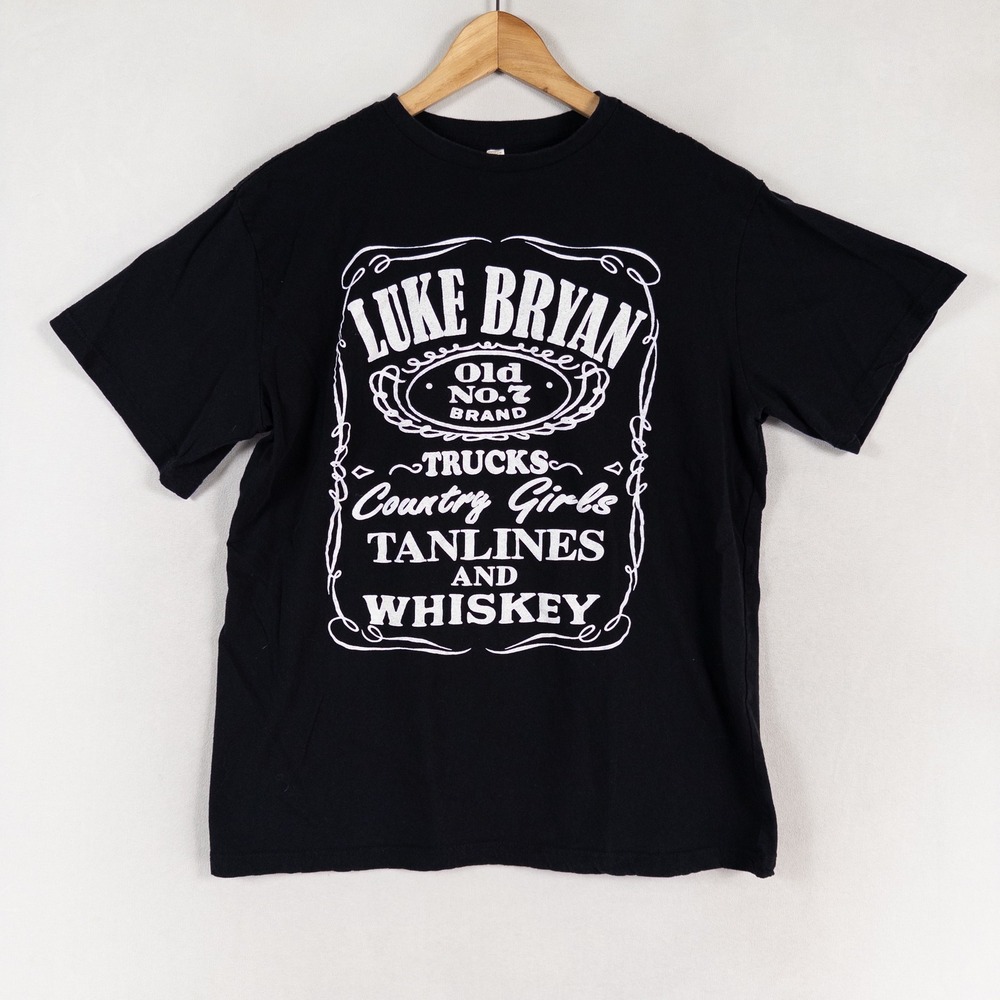 Luke Bryan Country On Tour T Shirt Adult Large Black Whiskey Graphic Double Side
